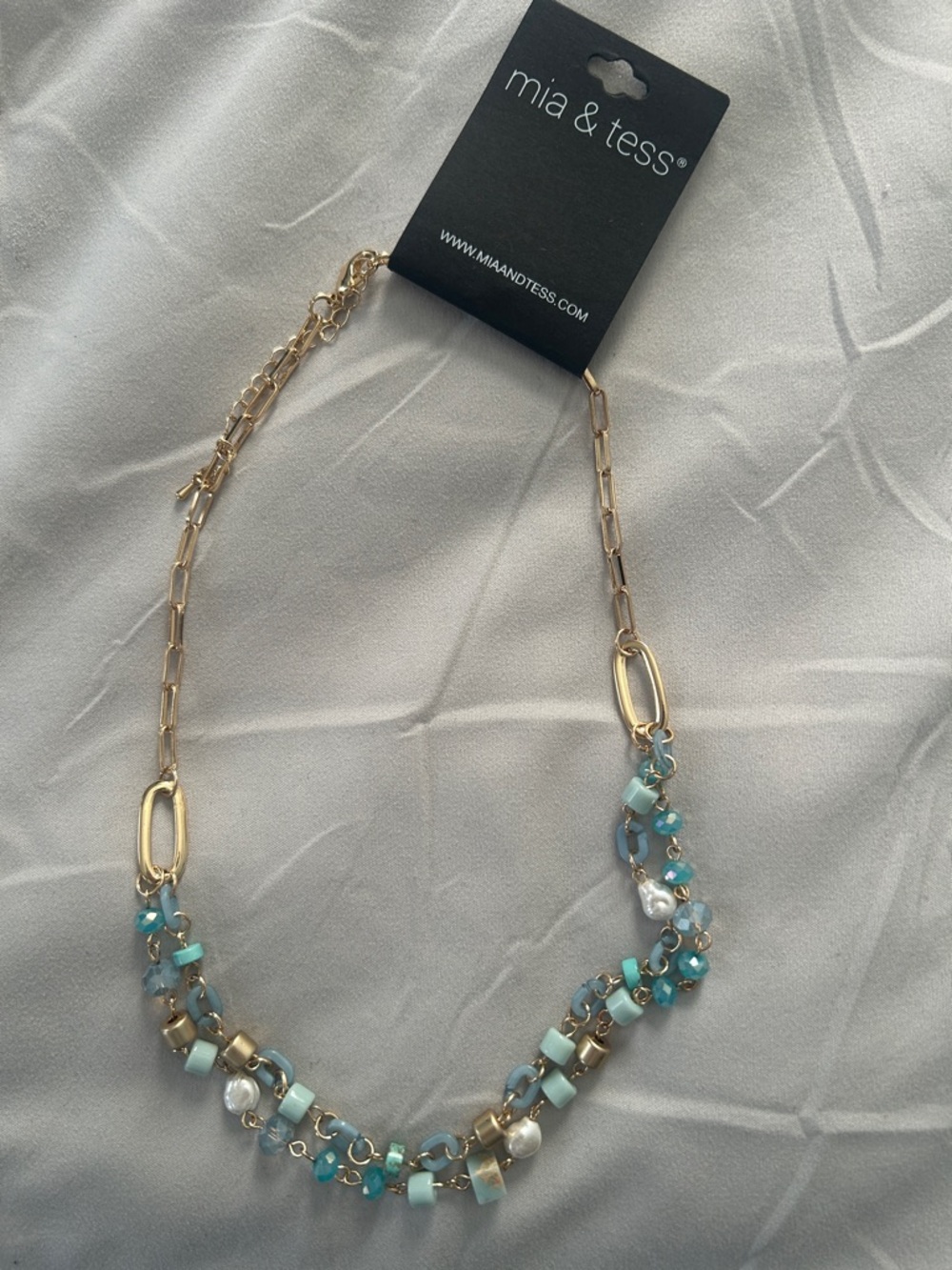 mia & tess Gold-Tone Necklace with Turquoise Beads
